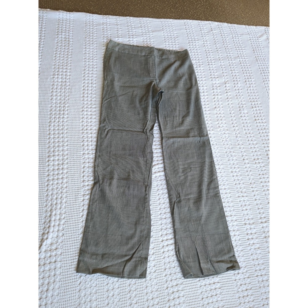 Escada Wool Blend Pants Check Houndstooth Straight Leg Mid Rise Sz 40 Gray 31X32